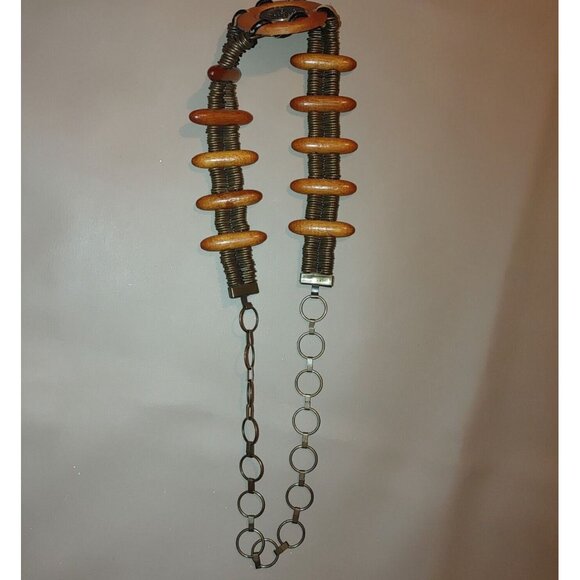 Metal Belt Vintage Boho Rustic Wood Brass Round Decorative Centerpiece Adjust - Picture 11 of 13